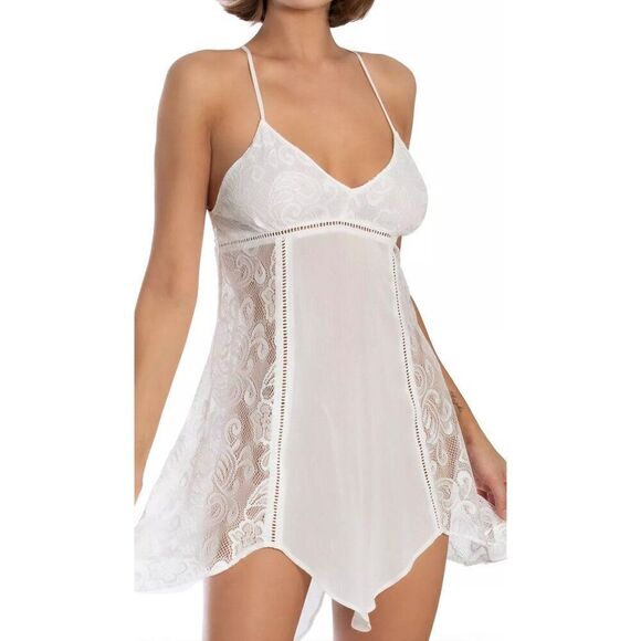 Linea Donatella Women White Flower Sheer Lace Lingerie Nightgown Size S NWT - Picture 1 of 11